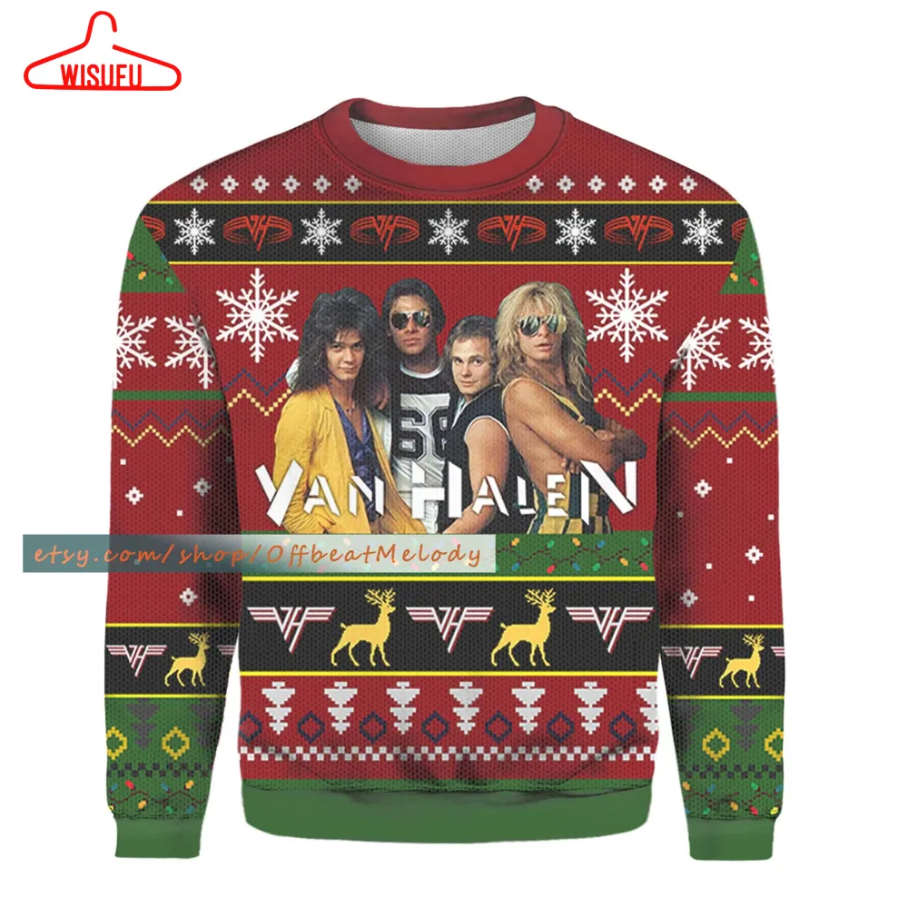 Van Halen Rock Band Members Ugly Christmas Sweater, Van Halen Fans Christmas Ugly Sweater, 2024 Christmas Ugly Sweater 3d Hoodie