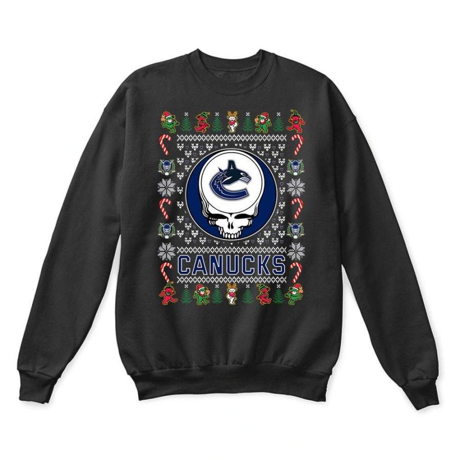 Vancouver Canucks x Grateful Dead Christmas Ugly Sweatshirt-Black