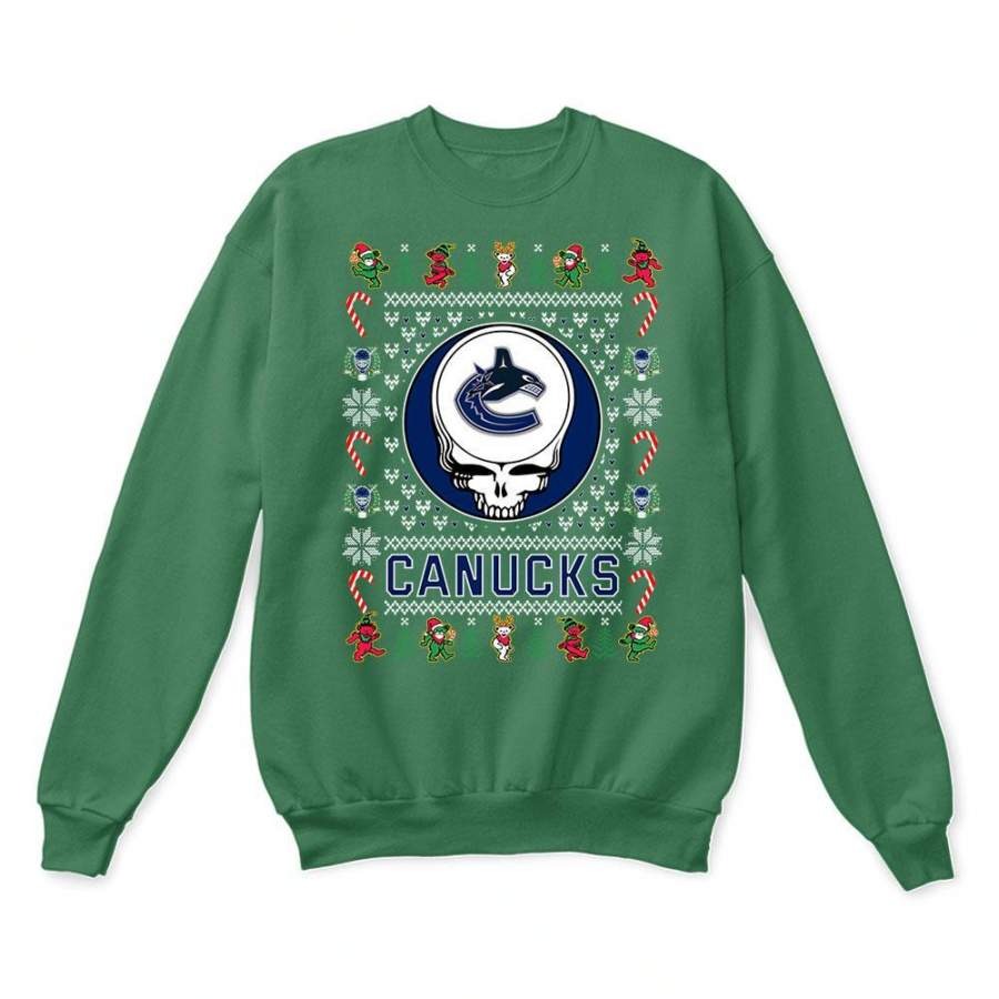 Vancouver Canucks x Grateful Dead Christmas Ugly Sweatshirt-Green