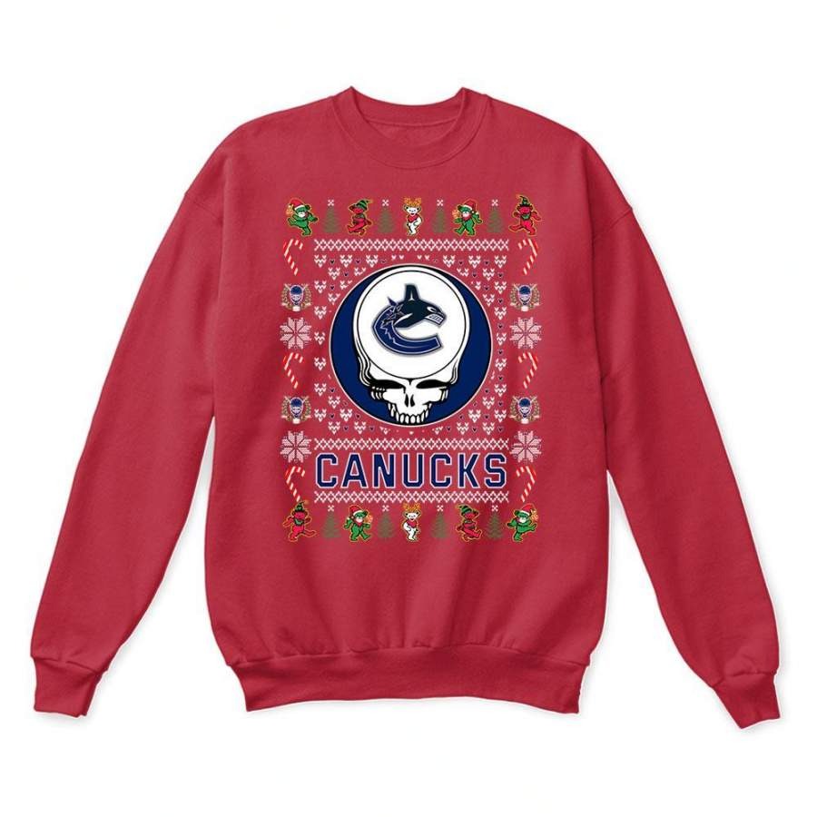 Vancouver Canucks x Grateful Dead Christmas Ugly Sweatshirt-Red