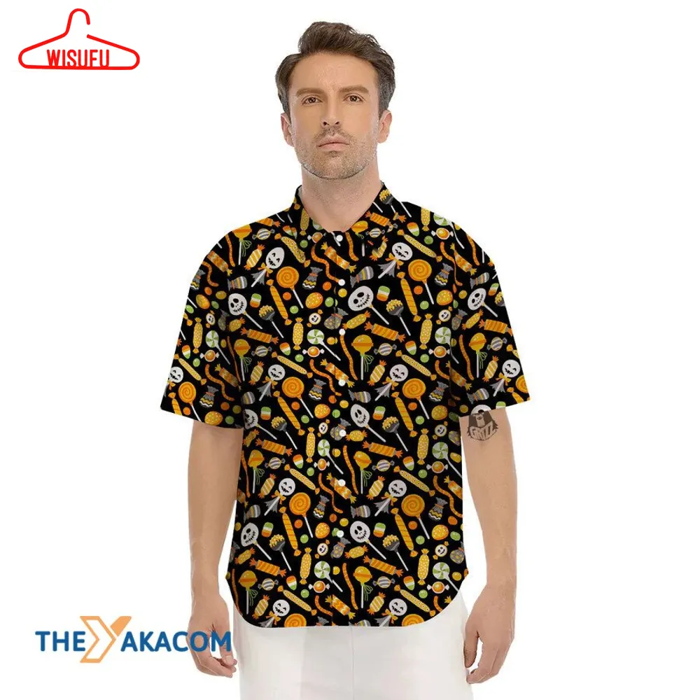 Variety Of Candies Pattern Black Halloween Hawaiian Shirt, New Fashion Gifts