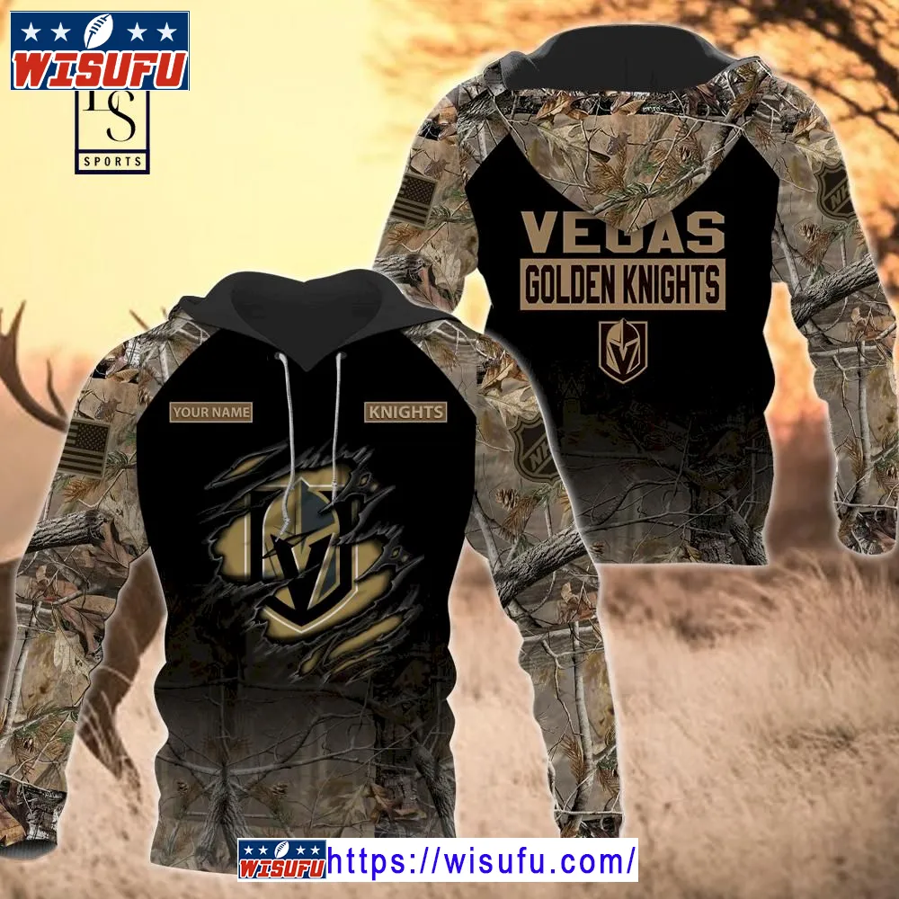 Vegas Golden Knights Personalized Hunting Camo Hoodie 3d