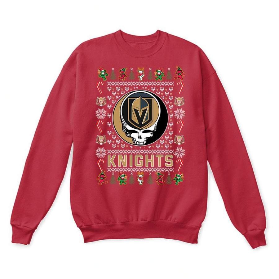 Vegas Golden Knights x Grateful Dead Christmas Ugly Sweatshirt-Red