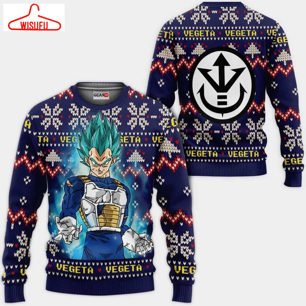 Vegeta Blue Christmas Sweater Custom Xmas Gifts, Anime Ugly Christmas Sweater Gift For Family