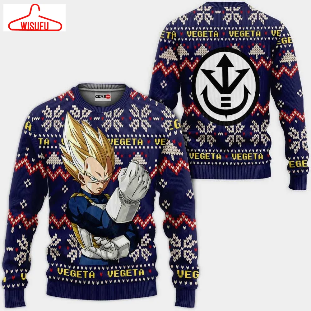 Vegeta Super Saiyan Christmas Sweater Custom Xmas Gifts, Anime Ugly Christmas Sweater Gift For Family