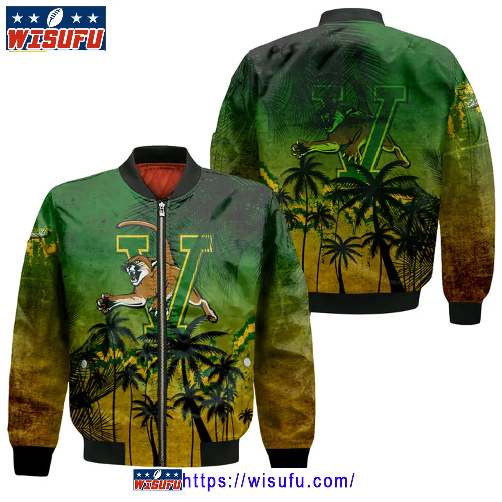 Vermont Catamounts Coconut Tree Tropical Grunge Bomber Jacket