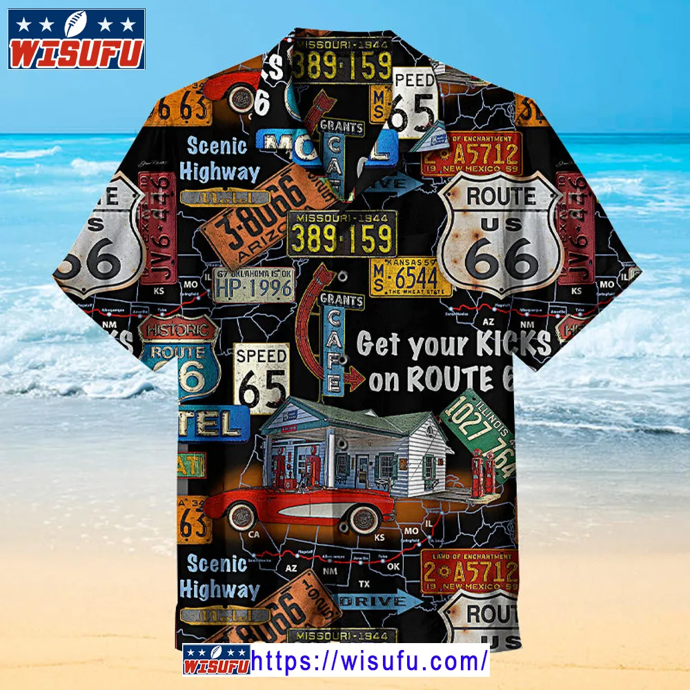 Very Cool Route 66 Signage On Black Background -unis-ex Hawaiian Shirt