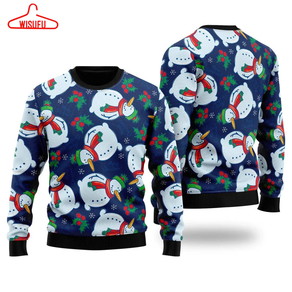 Very Ugly Snowman On Blue Pattern Ugly Christmas Sweater - For Men & Women - New Winter Fashion Shirt Gift For Family