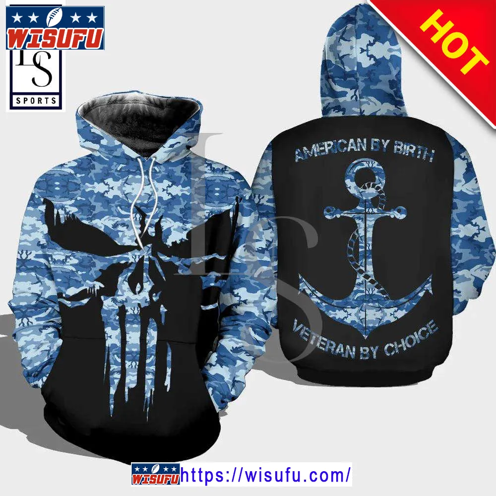 Veteran American By Birth Veteran Choice Navy Blue Anchor 3d Hoodie