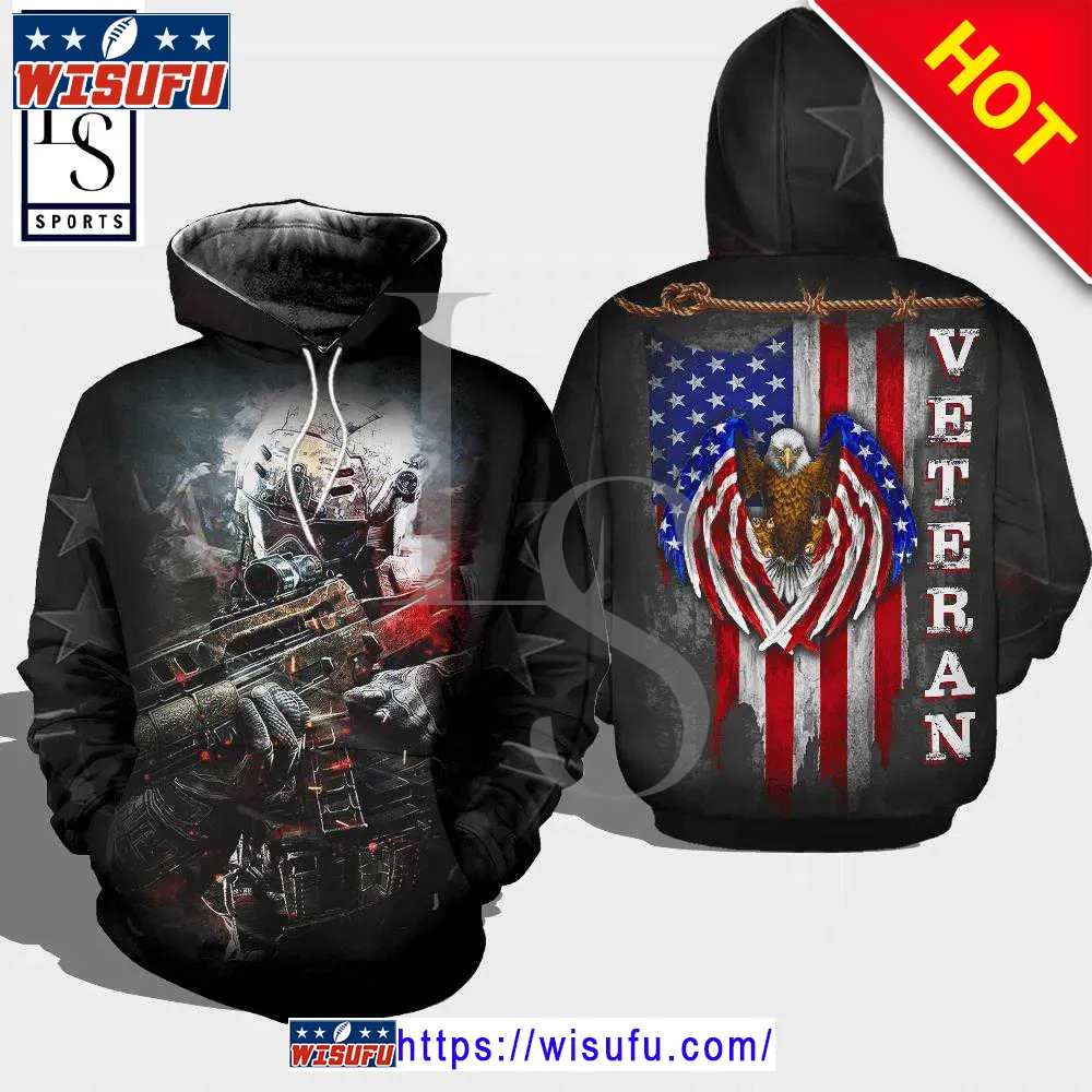 Veteran American Flag Eagle And Armed Force Soldier 3d Hoodie