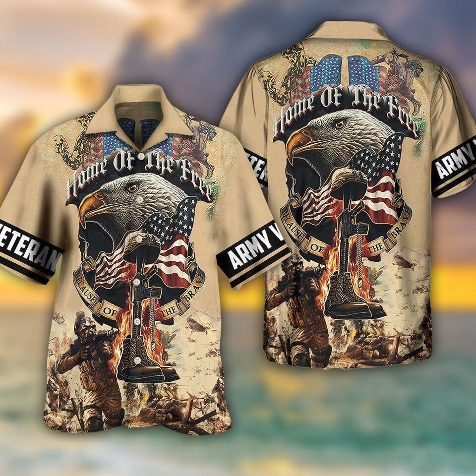 Veteran Army America Home Of The Free Hawaiian Shirt For Men, S-5XL US Size