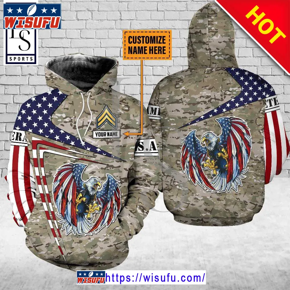 Veteran Eagle Us Flag Army Camouflage Gift For Army Us Army 3d Hoodie