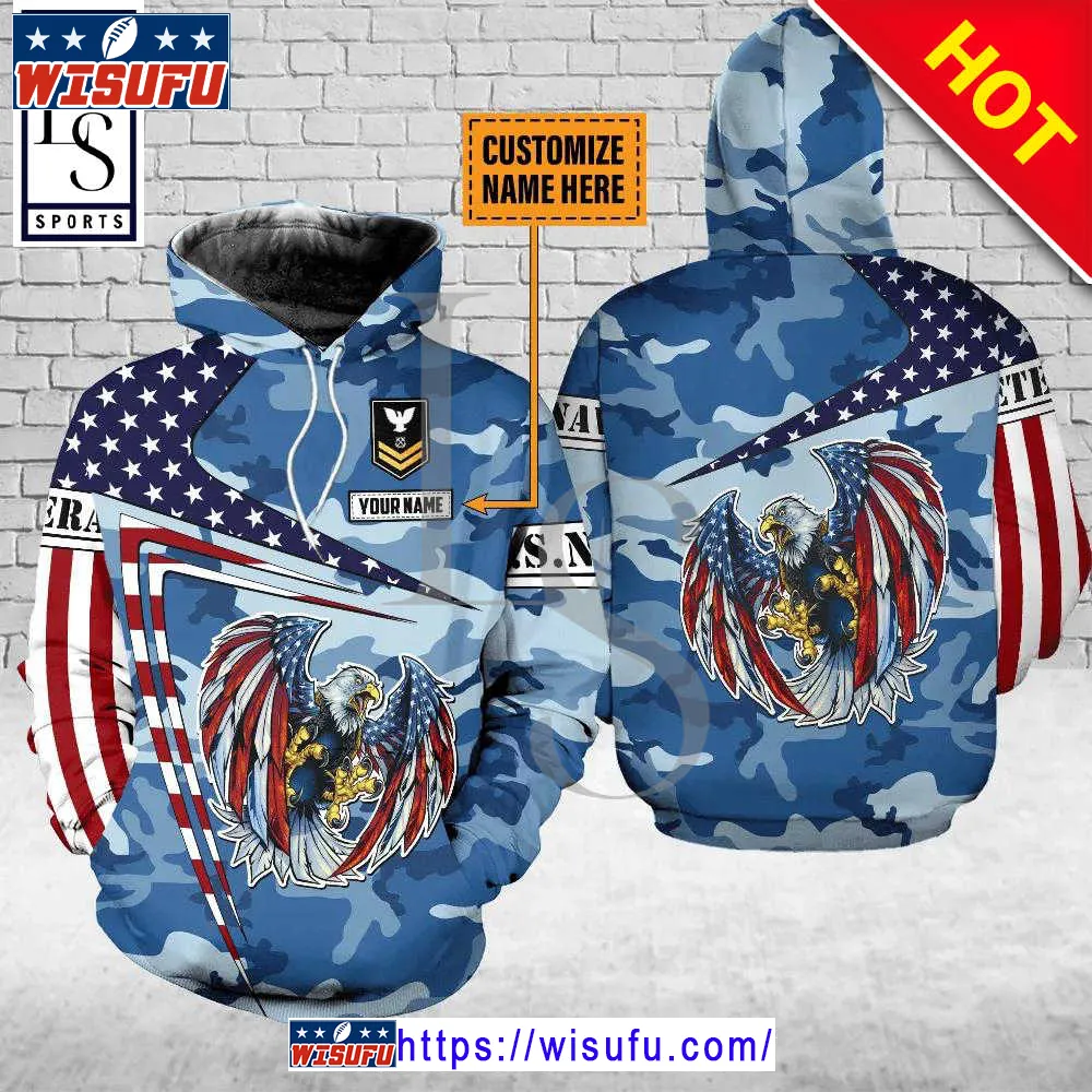 Veteran Eagle Us Flag Navy Camouflage Gift For Navy Us Navy 3d Hoodie