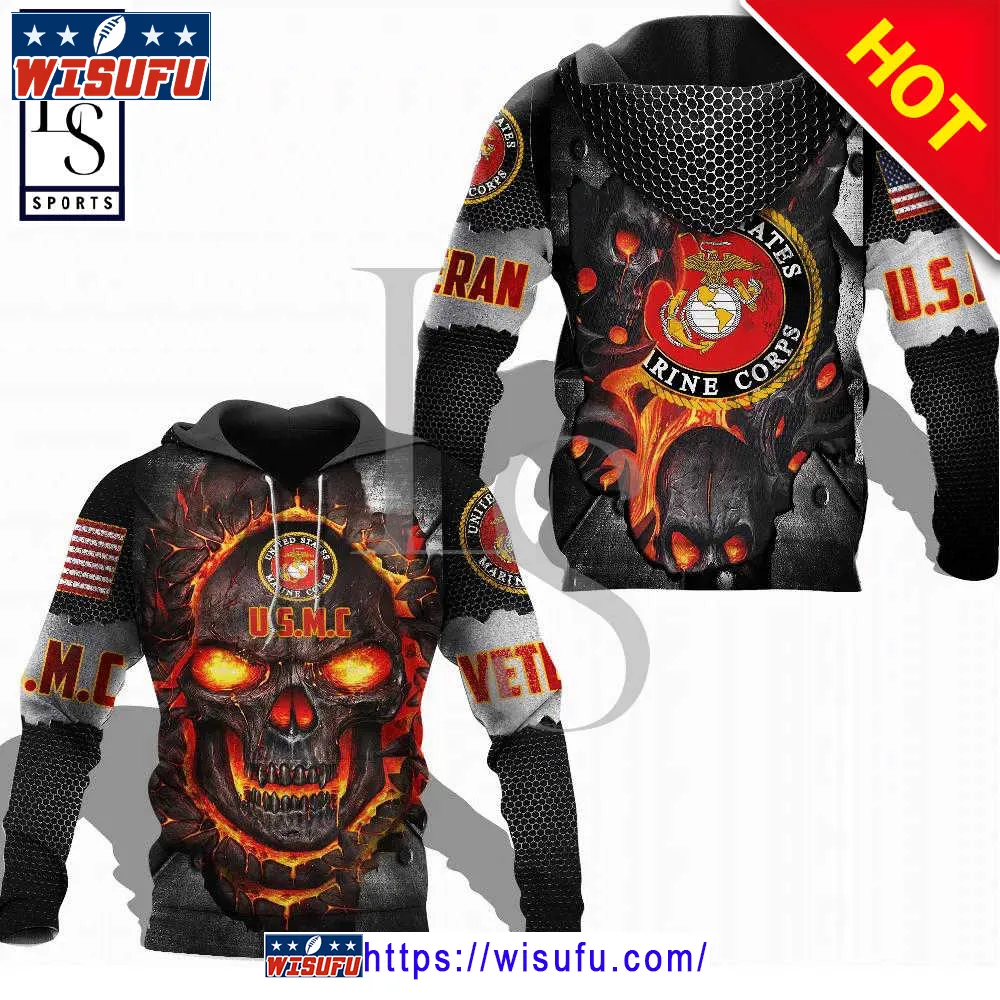 Veteran Fire Skull United States Marine 3d Hoodie