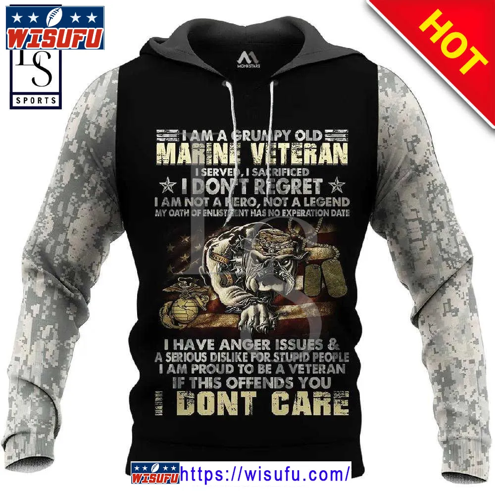 Veteran Im A Grumpy Old Marine Veteran Dont Care 3d Hoodie