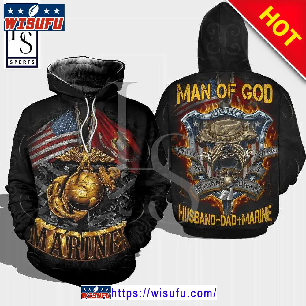 Veteran Man Of God Husband Dad Marine Bull Dog 3d Hoodie