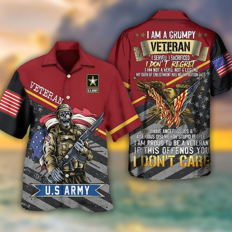 Veteran U.S Army I Am A Grumpy Veteran Hawaiian Shirt For Men, S-5XL US Size