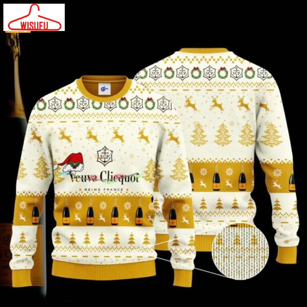 Veuve Clicquot Santa Hat Ugly Christmas Sweater