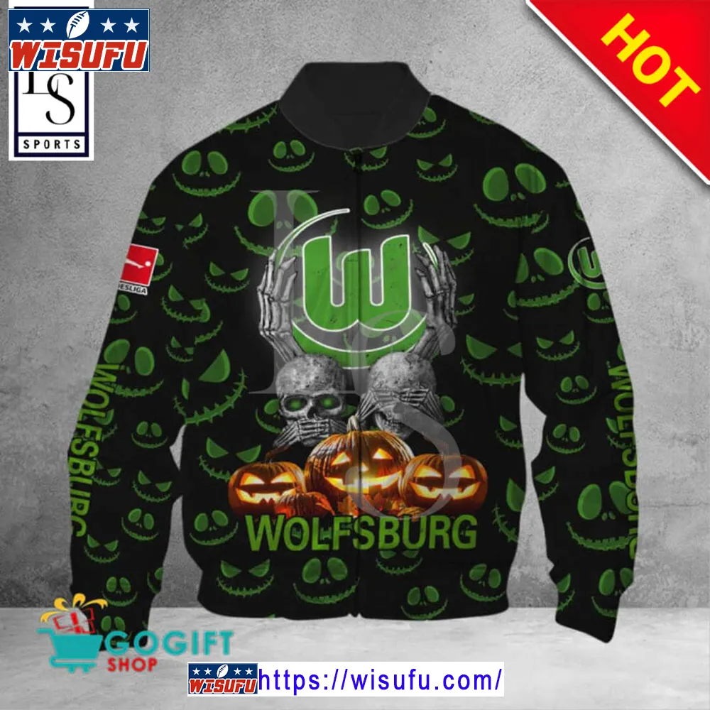 Vfl Wolfsburg Bundesliga Halloween Pumpkin Bomber Jacket