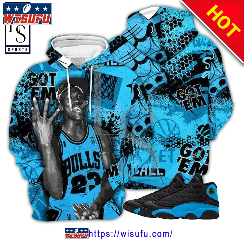 Vgot Em Basketball Sneaker Match Black University Blue 3d Hoodie