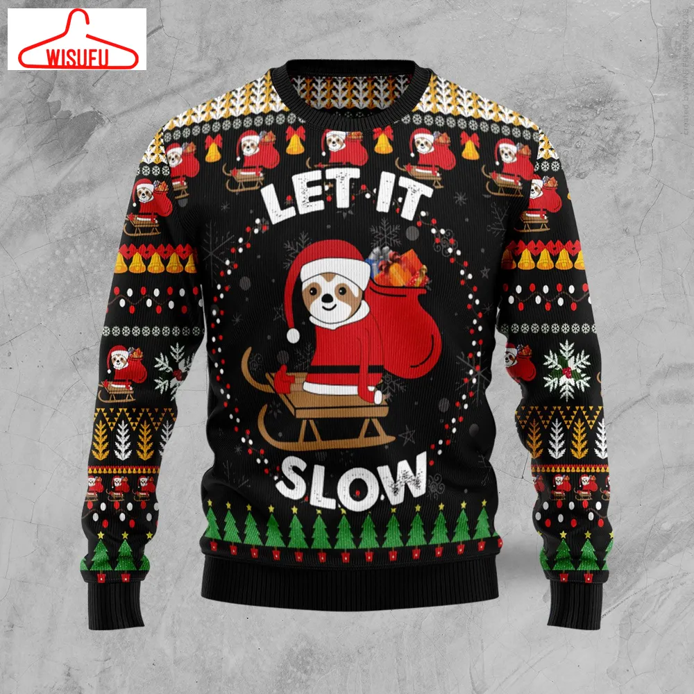 Vi-ntagethoroughbreds73191 - Sloth Let It Slow Ugly Christmas Sweater, All Over Print New Winter Fashion 3d Sweater, Best Gift Ideas