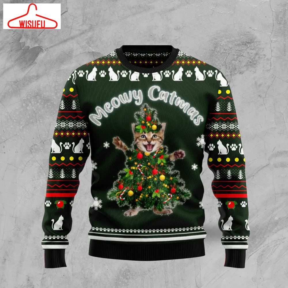 Vi-ntagethoroughbreds98248 - Meowy Catmas Ugly Christmas Sweater, All Over Print New Winter Fashion 3d Sweater, Best Gift Ideas