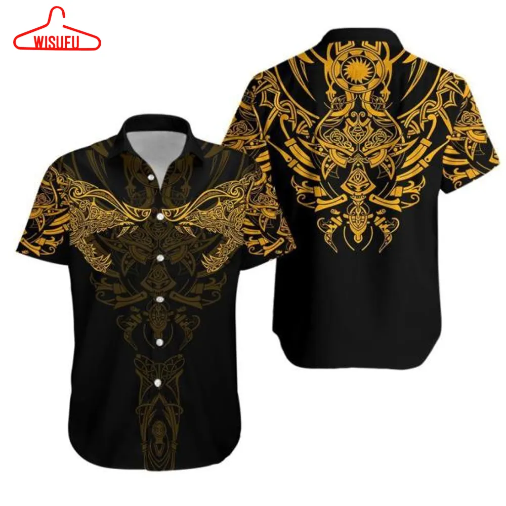 Viking Fenrir Wolf Yellow Hawaiian Shirt, New Hawaiian Holiday Outfits, New Fashion Gifts