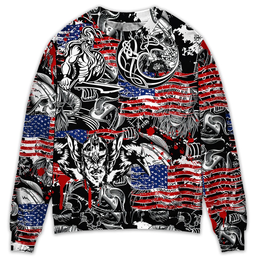 Viking Independence Day Odin Warrior And Wolf - Sweater - Ugly Christmas Sweater