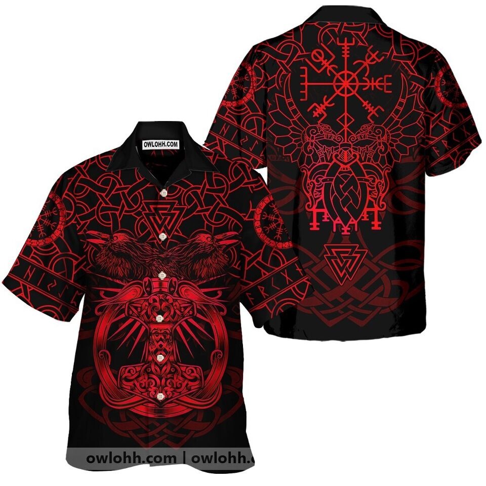 Viking Mjolnir Celtic Raven Version Hawaiian Shirt Gift For Men, S-5XL US Size