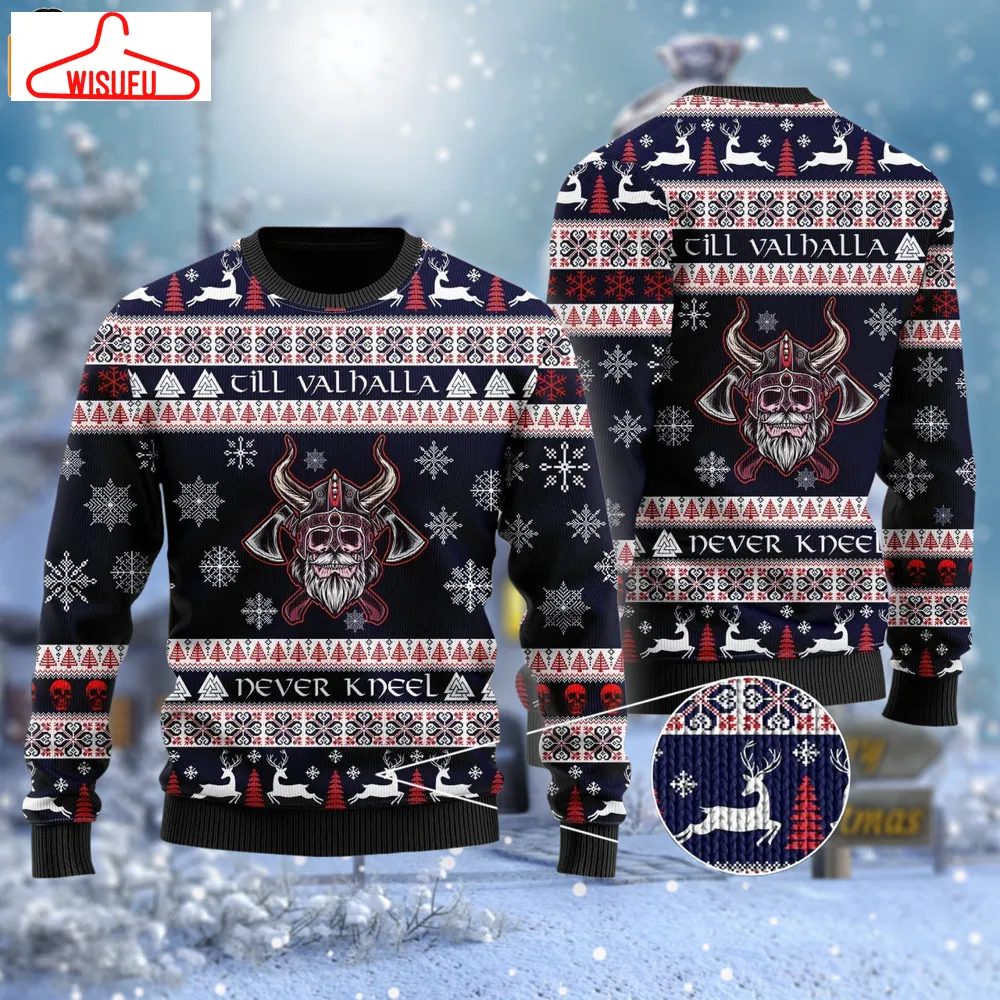 Viking Till Valhalla Never Kneel Ugly Sweater