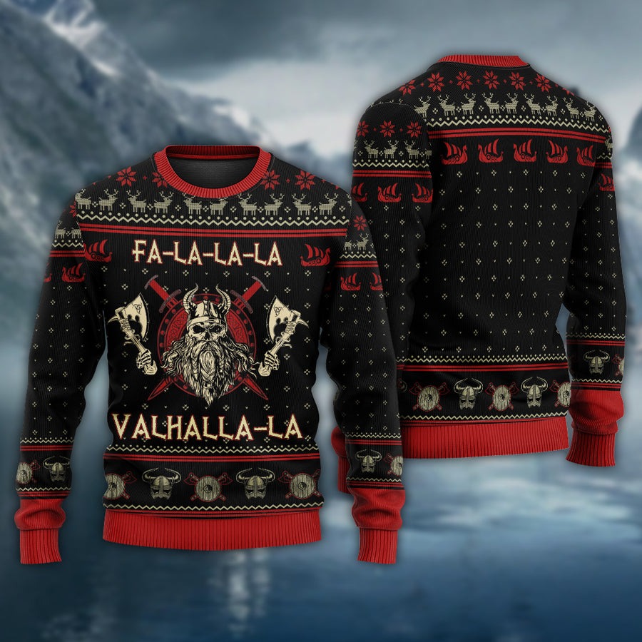 Viking Valhalla Black And Red - Sweater - Ugly Christmas Sweaters