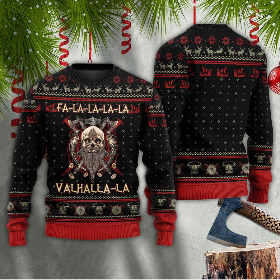 Viking Valhalla Black And Red La La - Sweater - Ugly Christmas Sweaters