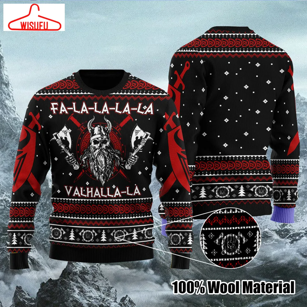 Viking Valhalla Ugly Knitted Christmas Sweatshirt, Vikings Xmas Sweater, Christmas Sweater, Ugly Christmas Sweater