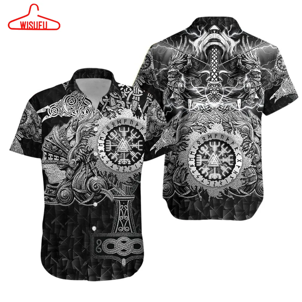 Viking Valknut Vegvisir With Mjolnir Hawaiian Shirt - For Men & Women - New Winter Fashion Shirt Gift For Family, New Fashion Gifts