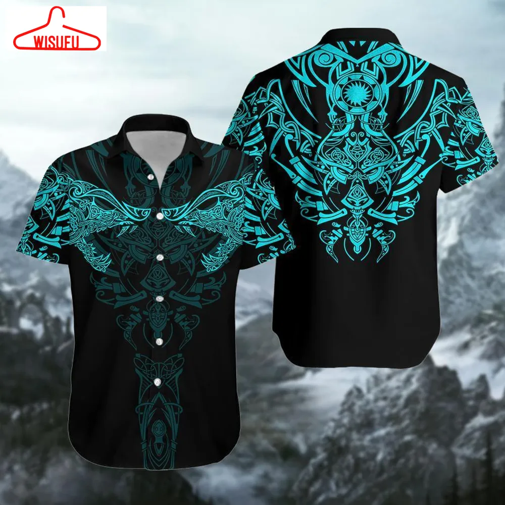 Viking Wolf Turquoise Hawaiian Shirt - For Men & Women - Adult - Hl1708, New Hawaiian Holiday Outfits, New Fashion Gifts