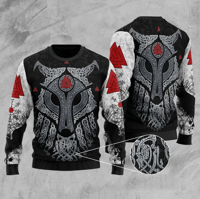 Viking Wolf and Raven Ugly Christmas Sweater