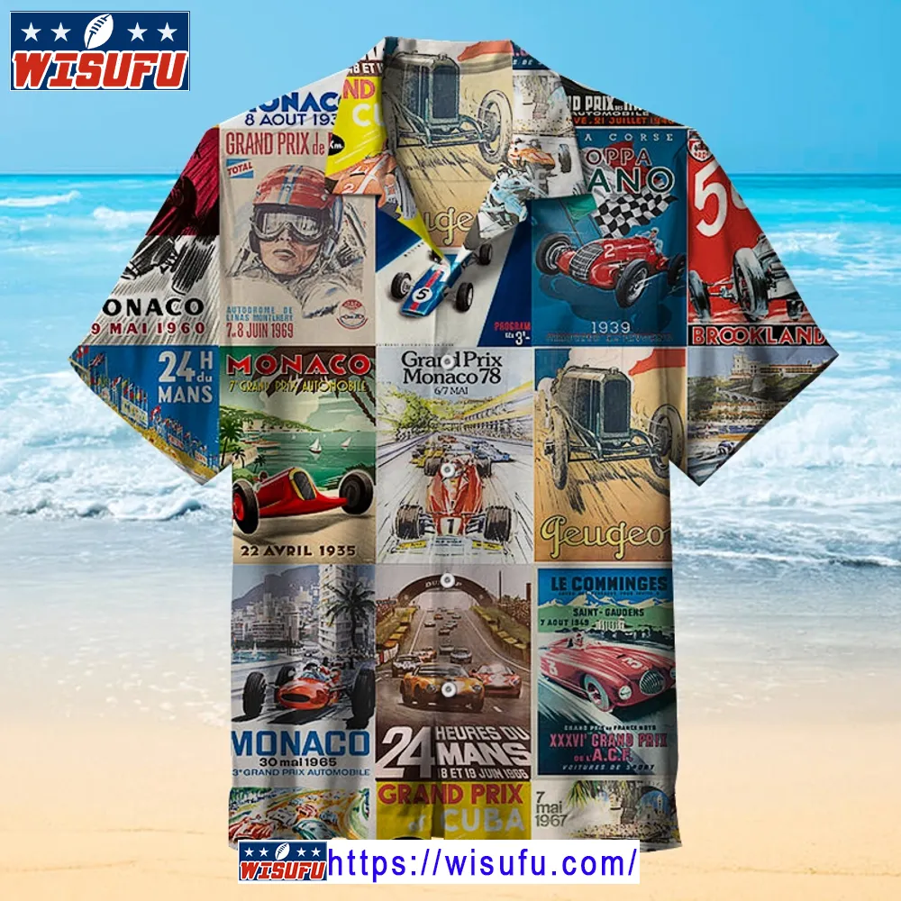 Vin-tage Cars Races Posters Collage - Hawaiian Shirt