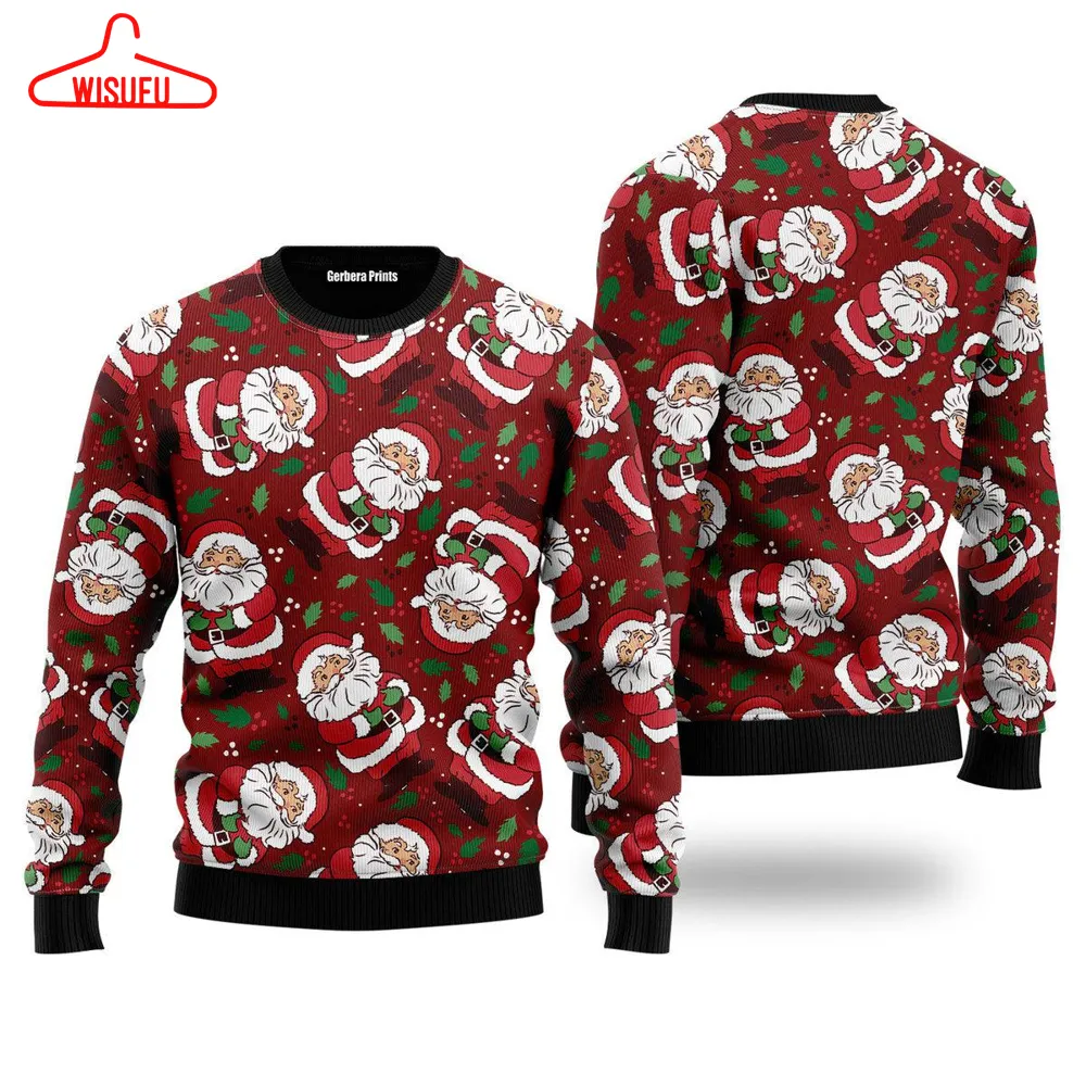 Vin-tage Santa Claus Ditsy Holly Pattern Ugly Christmas Sweater - For Men & Women - New Winter Fashion Shirt Gift For Family