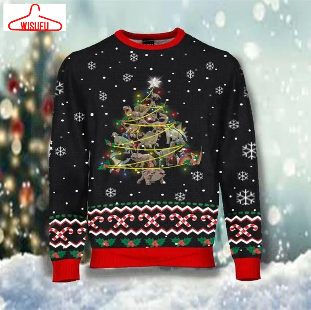 Vin-tagethoroughbreds14038 - Dinosaur Ugly Christmas Sweater - For Men & Women - Adult - New Winter Fashion Shirt Gift For Family