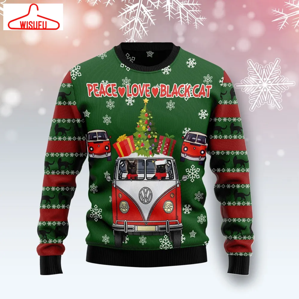 Vin-tagethoroughbreds45578 - Hippie Black Cat Ugly Christmas Sweater, All Over Print New Winter Fashion 3d Sweater, Best Gift Ideas