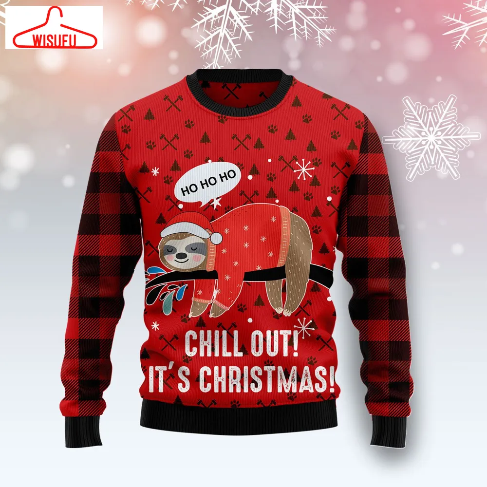 Vin-tagethoroughbreds49372 - Sloth Chill Out Ugly Christmas Sweater, All Over Print New Winter Fashion 3d Sweater, Best Gift Ideas