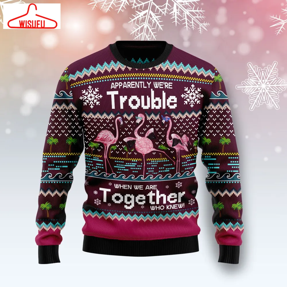 Vin-tagethoroughbreds79341 - Flamingo Trouble Ugly Christmas Sweater, All Over Print New Winter Fashion 3d Sweater, Best Gift Ideas