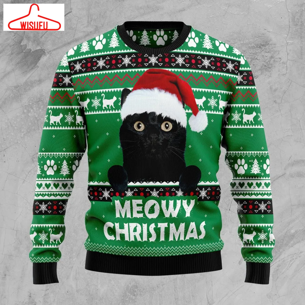 Vin-tagethoroughbreds89490 - Meowy Black Cat Ugly Christmas Sweater, All Over Print New Winter Fashion 3d Sweater, Best Gift Ideas