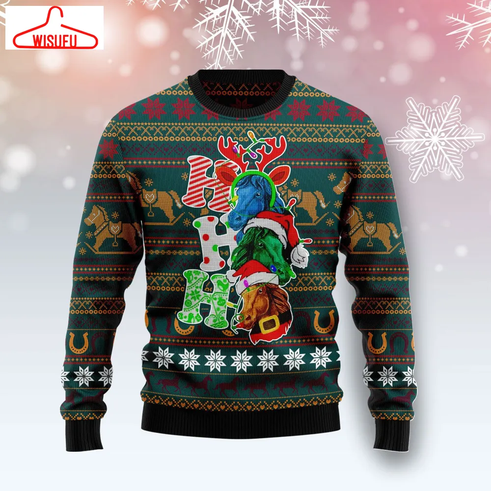 Vin-tagethoroughbreds92024 - Horse Ho Ho Ho Ugly Christmas Sweater, All Over Print New Winter Fashion 3d Sweater, Best Gift Ideas