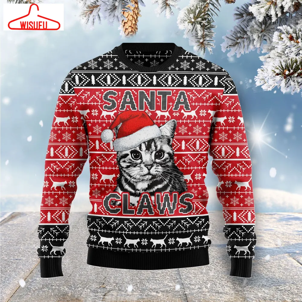 Vint-agethoroughbreds66707 - Santa Claws Cat Ugly Christmas Sweater, All Over Print New Winter Fashion 3d Sweater, Best Gift Ideas