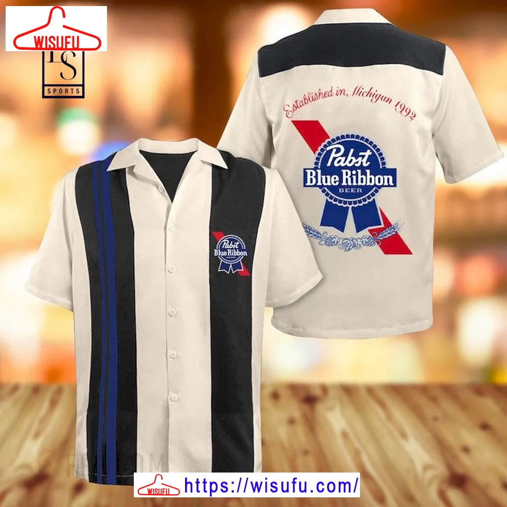 Vinta-ge Beige Pabst Blue Ribbon Hawaii Shirt, New Fashion Gifts