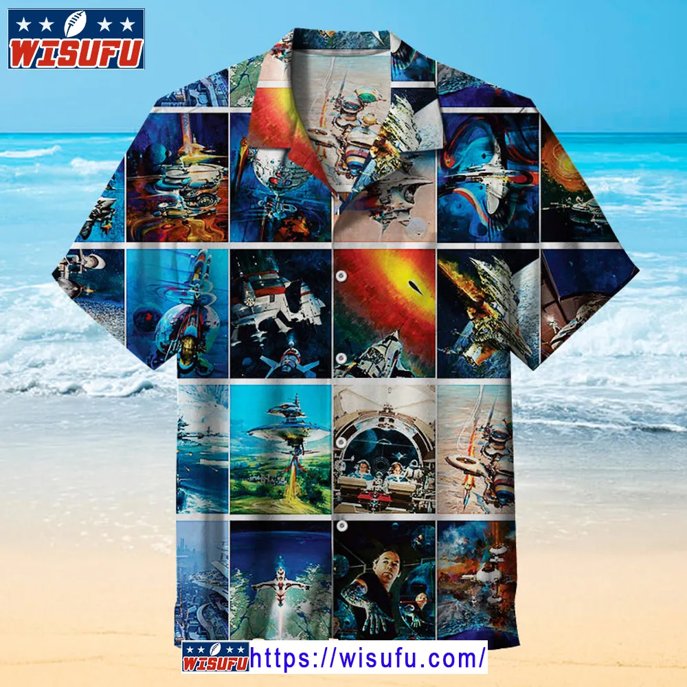 Vinta-ge Sci-fi Space Battle Alien Comic Art -unisex Hawaiian Shirt