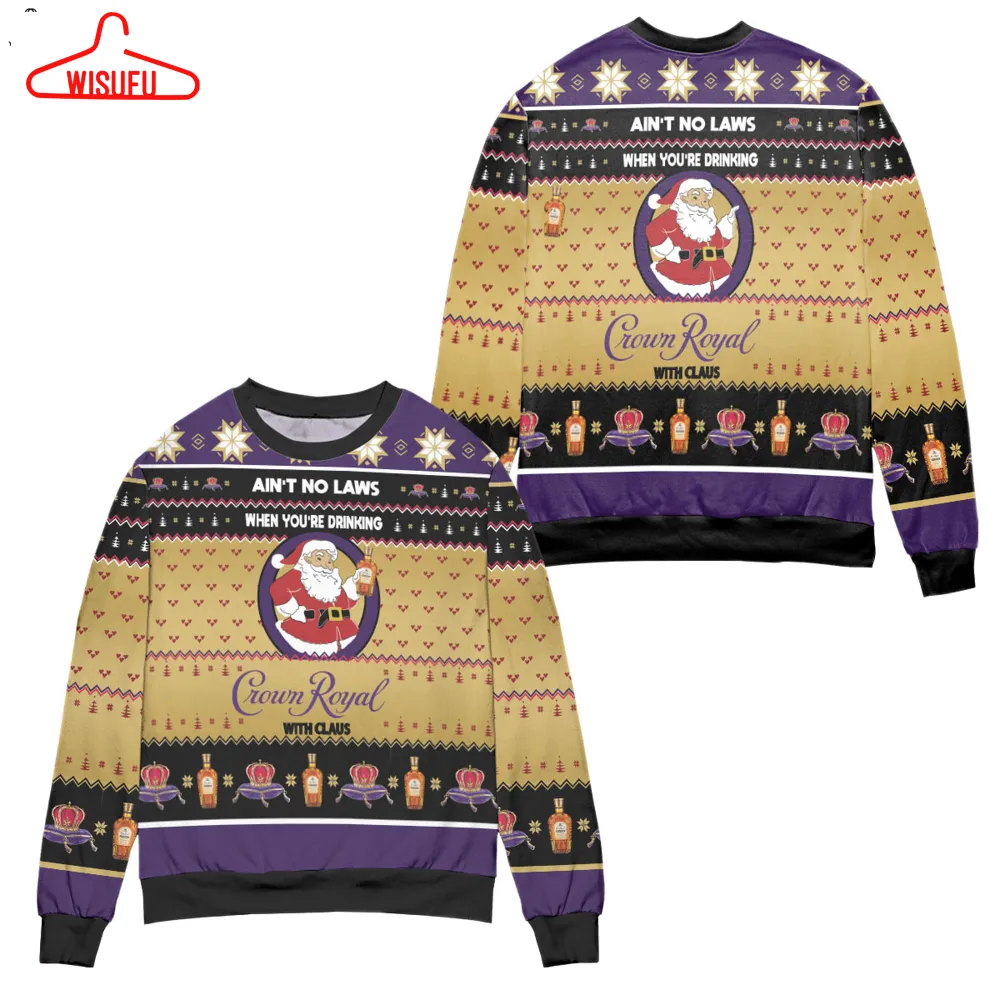 Vinta-gethoroughbreds60055 - Ain't No Laws When You're Drinking Crown Royal With Claus Ugly Christmas Sweater