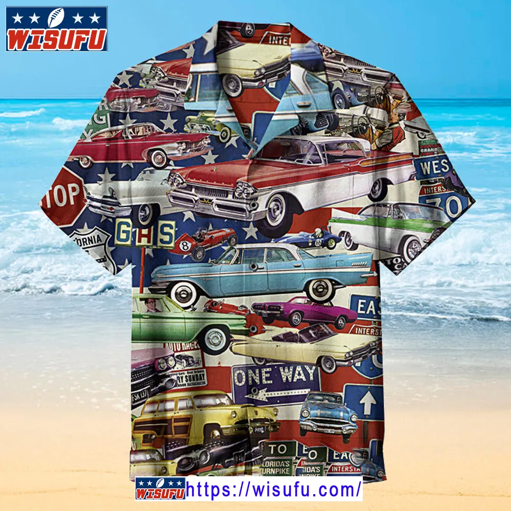 Vintag-e Car Collage - Hawaiian Shirt