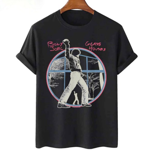 Vintage Billy Joel Unisex Short Sleeve Black Cotton T-shirt